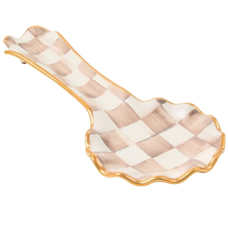 Mocha Check (Ceramic) Spoon Rest/Holder (Holds 1 Spoon)