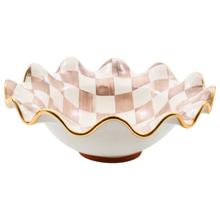 Mocha Check (Ceramic) 14" Scalloped Serving Bowl
