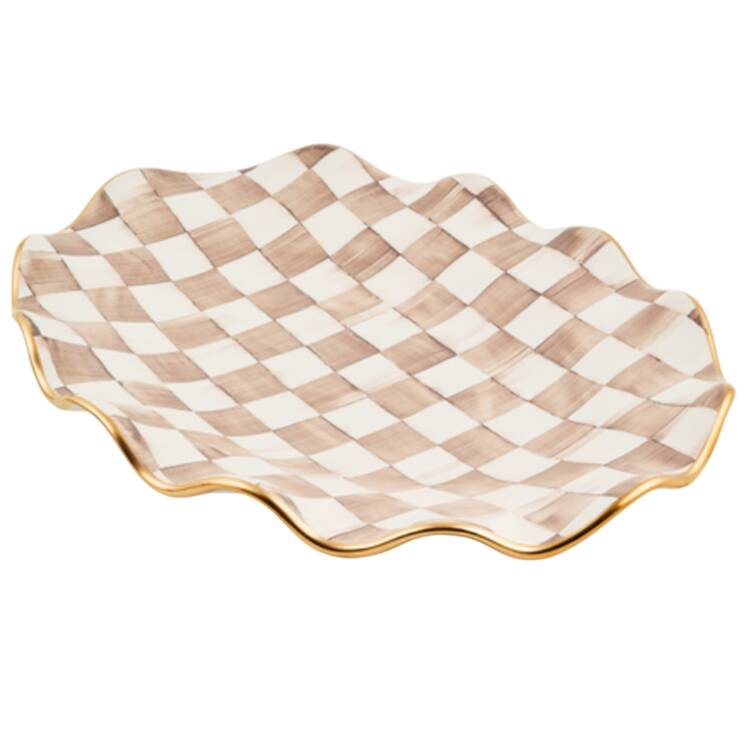 Mocha Check (Ceramic) 22" Oval Serving Platter
