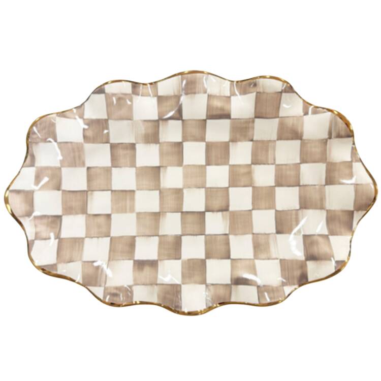 Mocha Check (Ceramic) 16" Oval Serving Platter