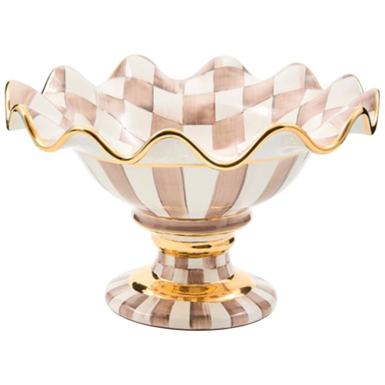 Mocha Check (Ceramic) Round Compote (Height X Width)