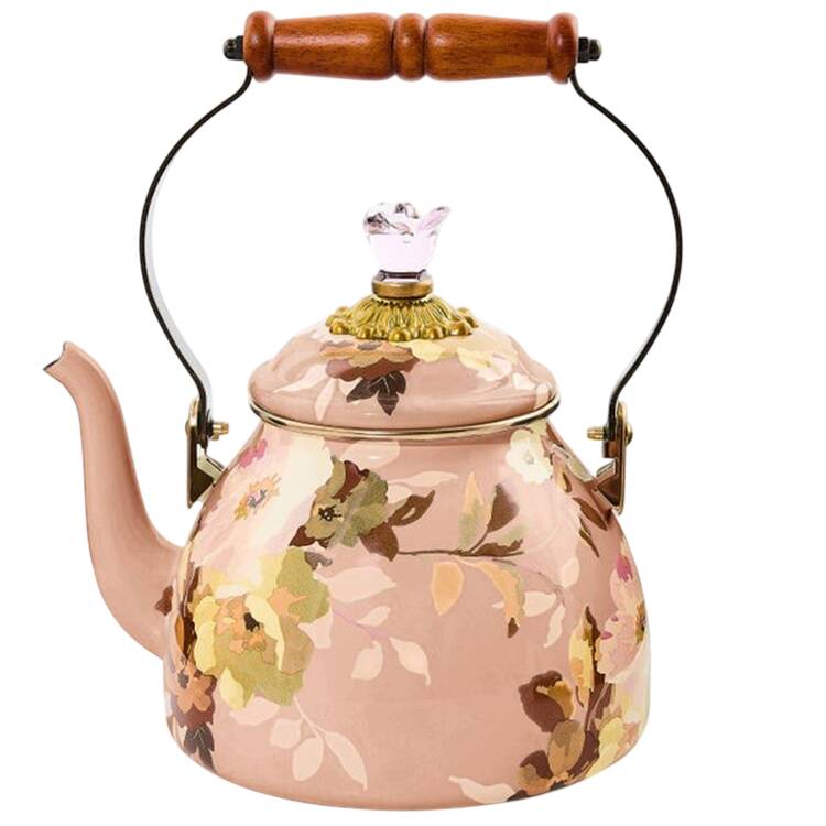 Wild Rose  Mauve (Enamelware) Metal Kettle & Lid