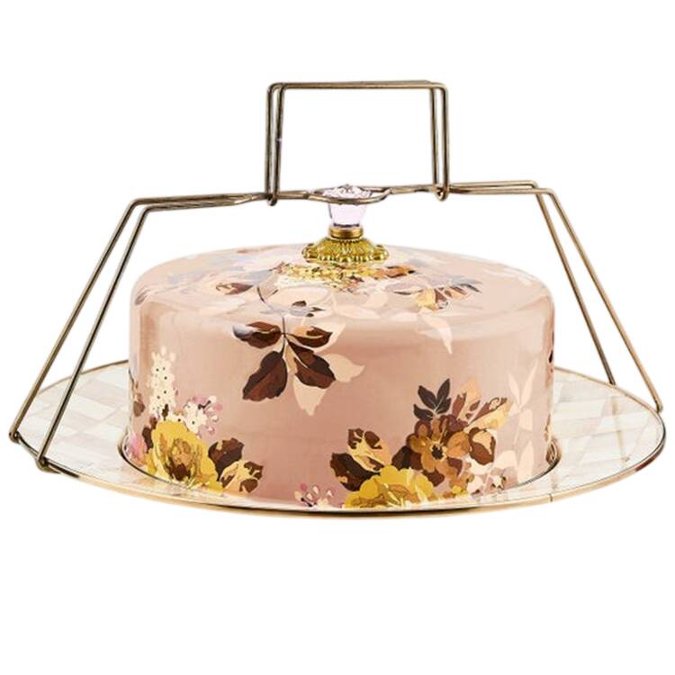 Wild Rose  Mauve (Enamelware) Metal Cake Safe (16" Chop/Round Platter) & Lid with Carrier Handle