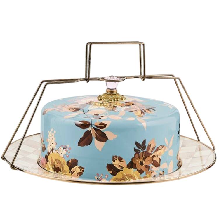 Wild Rose Slate (Enamelware) Metal Cake Safe (16" Chop/Round Platter) & Lid with Carrier Handle