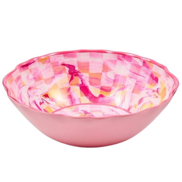 Pink Marble Check (Melamine) 12" Large Salad Serving Bowl
