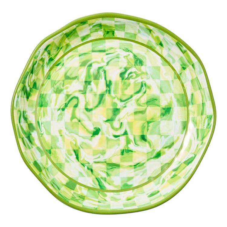 Green Marble Check (Melamine) 15" Round Platter