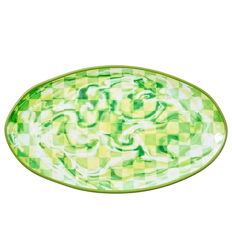 Green Marble Check (Melamine) 20" Oval Serving Platter