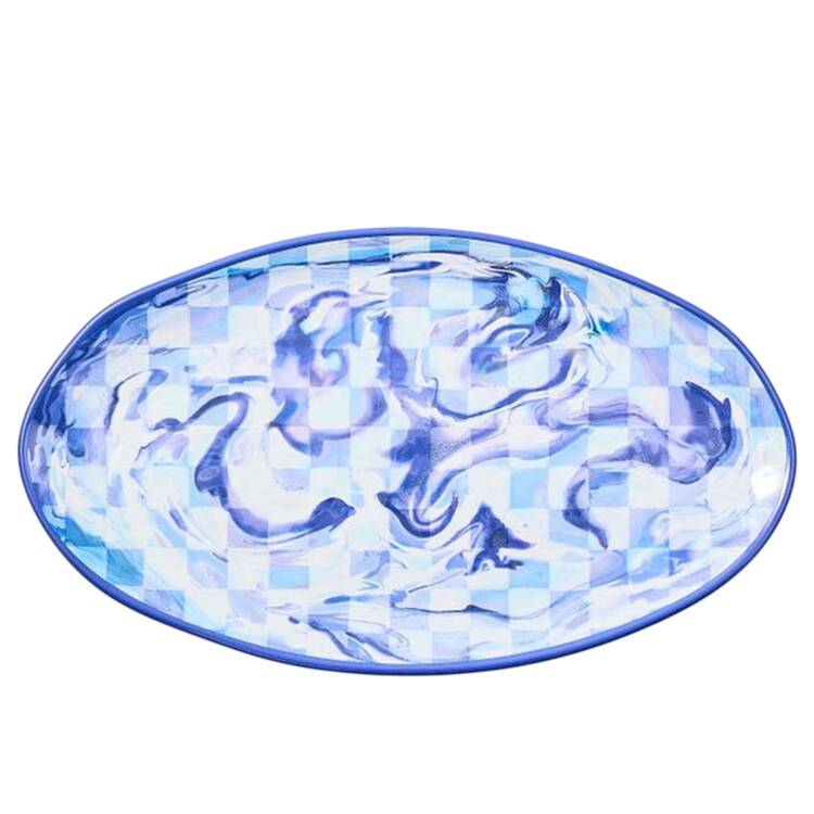 Blue Marble Check (Melamine) 20" Oval Serving Platter