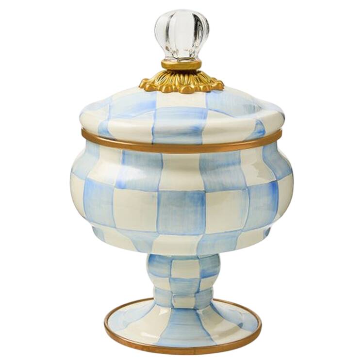Sky Check (Enamelware) Pedestal Trinket Box & Lid