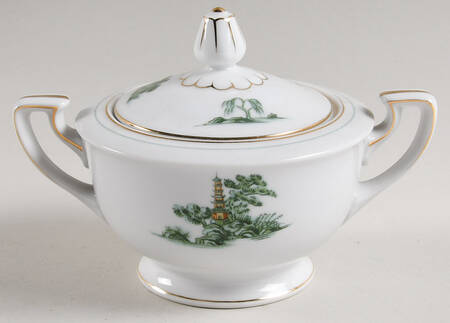 Green Willow Sugar Bowl & Lid