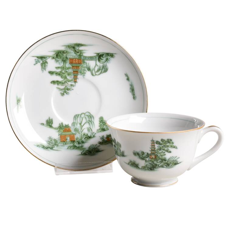 Green Willow Footed Cup & Saucer Set