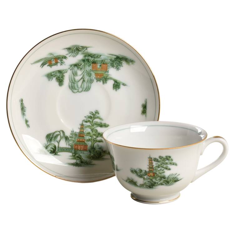 Green Willow Footed Cup & Saucer Set