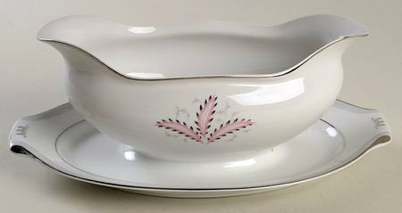 Olympia (Pink Flowers) Gravy Boat with Attached Underplate