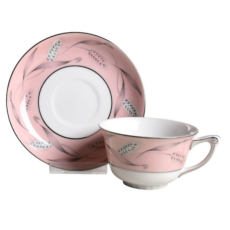 Pink Wheat Flat Cup & Saucer Set