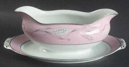 Pink Wheat Gravy Boat with Attached Underplate