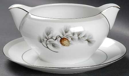 Silver Pine Round Gravy Boat/Attached Underplate