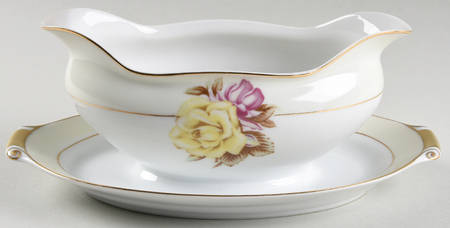 Yellow Rose Gravy Boat with Attached Underplate