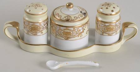 175 (6 Pc) Salt & Pepper, Mustard & Lid w/Spoon & Tray