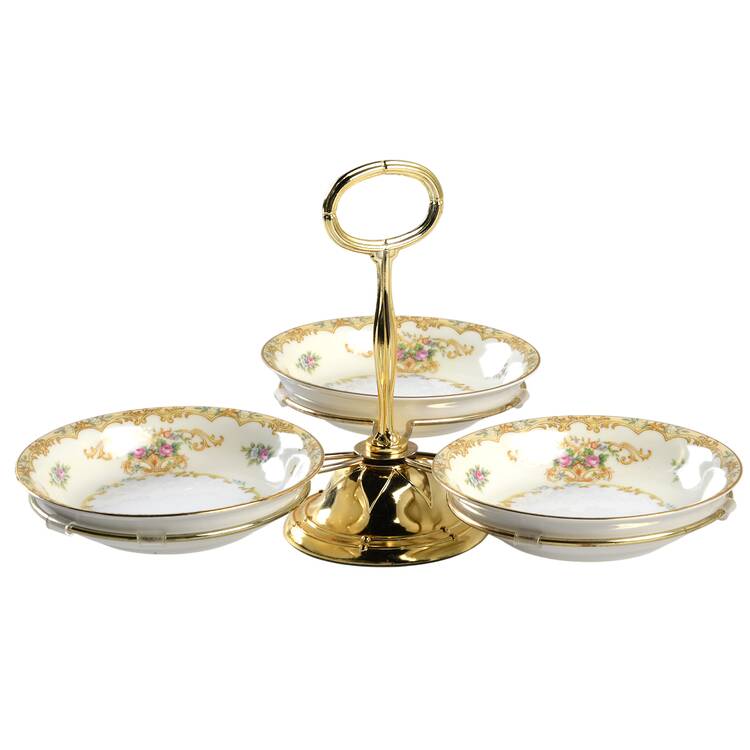 Acacia 7" x 12" 3-Part Relish & Metal Stand (FR) HC