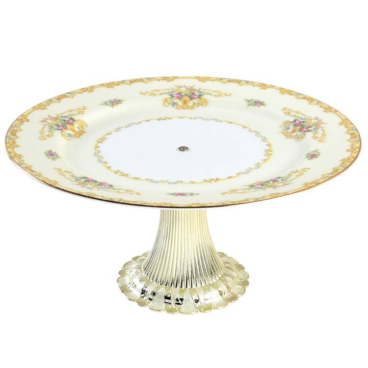 Acacia Cake Stand with 4"-5" Metal Pedestal  Hc