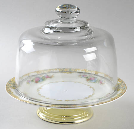 Alvin 6 1/2"-7 1/2" Footed Cheese Plate w/ Glass Dome HC
