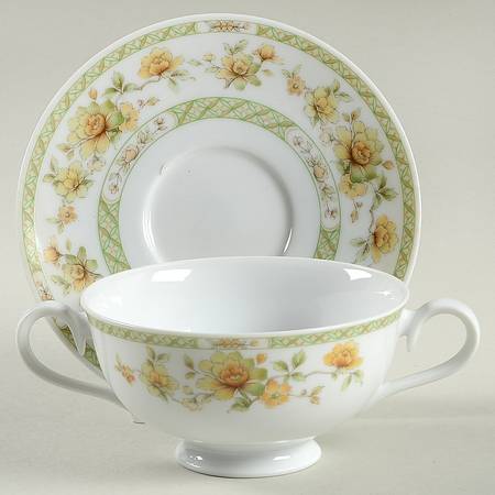 Amapola Footed Cream Soup Bowl & Cup Saucer Set