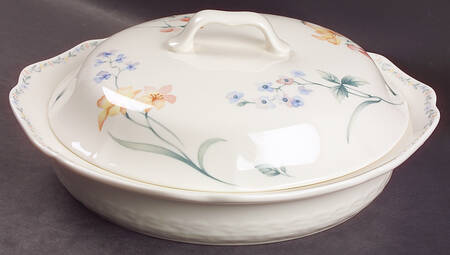 American Flowers 1 Qt Round Shallow Covered Casserole/Pie/Quiche