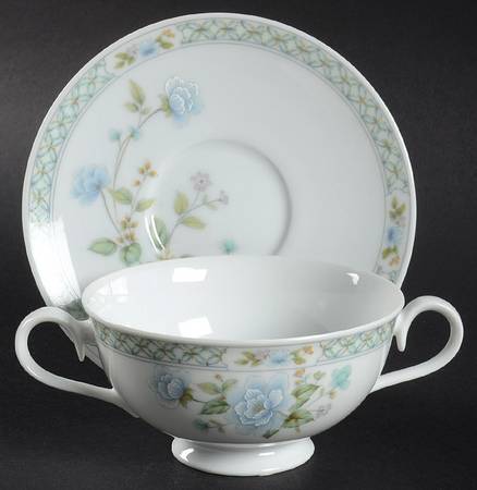 Angel D'Amour Footed Cream Soup Bowl & Cup Saucer Set