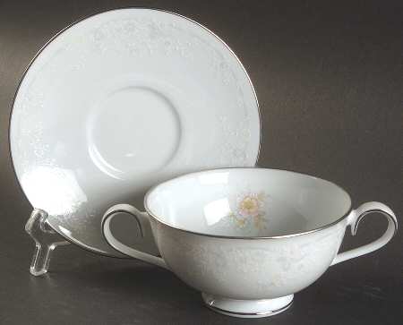 Anticipation Footed Cream Soup Bowl & Cup Saucer Set