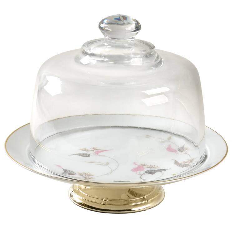 Arden 6 1/2"-7 1/2" Footed Cheese Plate w/ Glass Dome HC
