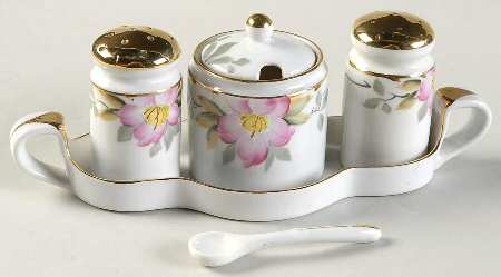 Azalea (6 Pc) Salt & Pepper, Mustard & Lid w/Spoon & Tray
