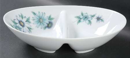 Blue Bouquet 10" Oval Divided Vegetable Bowl
