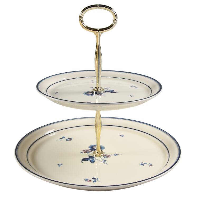 Blue Chintz 6 5/8"-10"  2 Tiered Serving Tray (Dp, Sp) HC