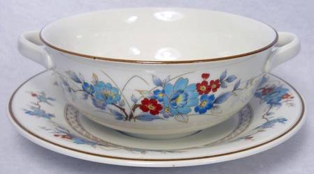 Bleufleur Footed Cream Soup Bowl & Saucer Set