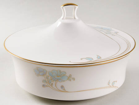 Blue and Gold Large Round Covered Vegetable