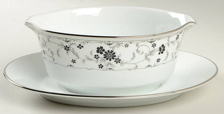 Black Lace Gravy Boat with Attached Underplate