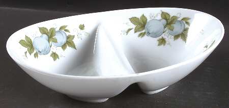 Blue Orchard 10" Oval Divided Vegetable Bowl