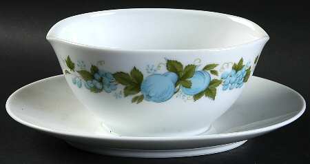 Blue Orchard Gravy Boat with Attached Underplate