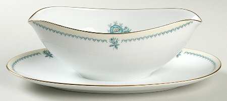 Blue Rose Gravy Boat with Attached Underplate