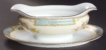 Bluedawn (#622, Rim) Gravy Boat with Attached Underplate