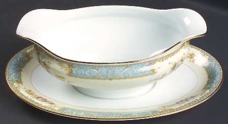 Bluedawn (#622, Rim) Gravy Boat with Attached Underplate