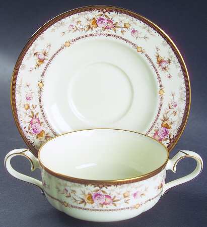 Brently Flat Cream Soup Bowl & Cup Saucer Set