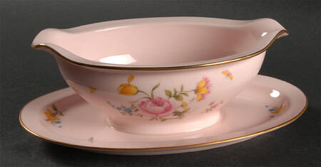 Bridal Rose Gravy Boat with Attached Underplate
