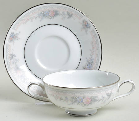 Bridal Waltz Footed Cream Soup Bowl & Cup Saucer Set