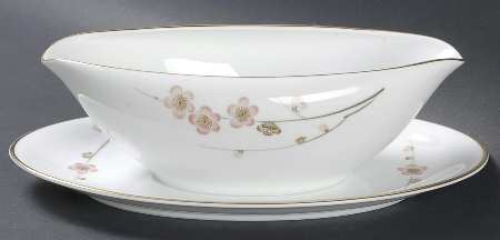 Cherry Blossom Gravy Boat with Attached Underplate