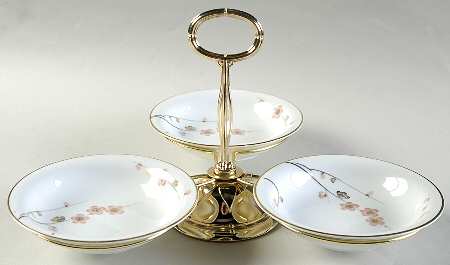 Cherry Blossom 7" x 12" 3-Part Relish & Metal Stand (FR) HC