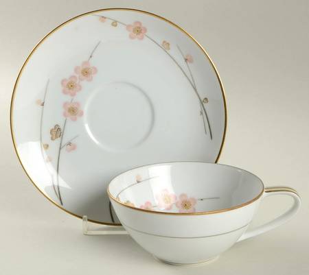 Cherry Blossom Flat Cup & Saucer Set