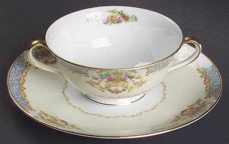 Chevonia Footed Cream Soup Bowl & Saucer Set