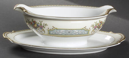 Chine Blue Gravy Boat with Attached Underplate
