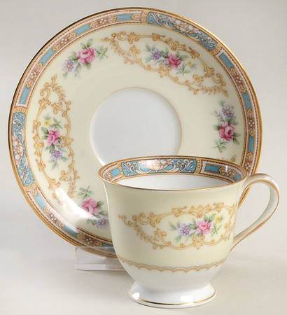 Colby (Blue on Edge) Footed Demitasse Cup & Saucer Set